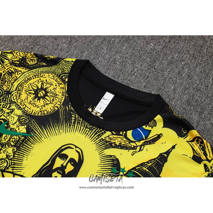 Chandal del Brasil Jesus 2024-2025 Manga Corta Amarillo - Pantalon Corto